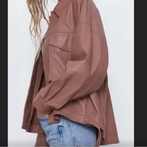 Zara Pink Oversized Faux Leather Jacket - Picture 3 of 10